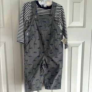 NWT Baby Boy 12month Overalls with Striped Shirt set